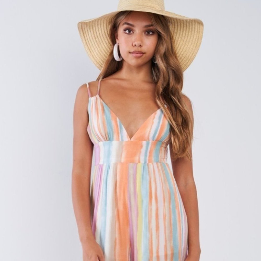 Striped Cami Strapped Wide Leg Jumpsuit - Picture 4 of 4